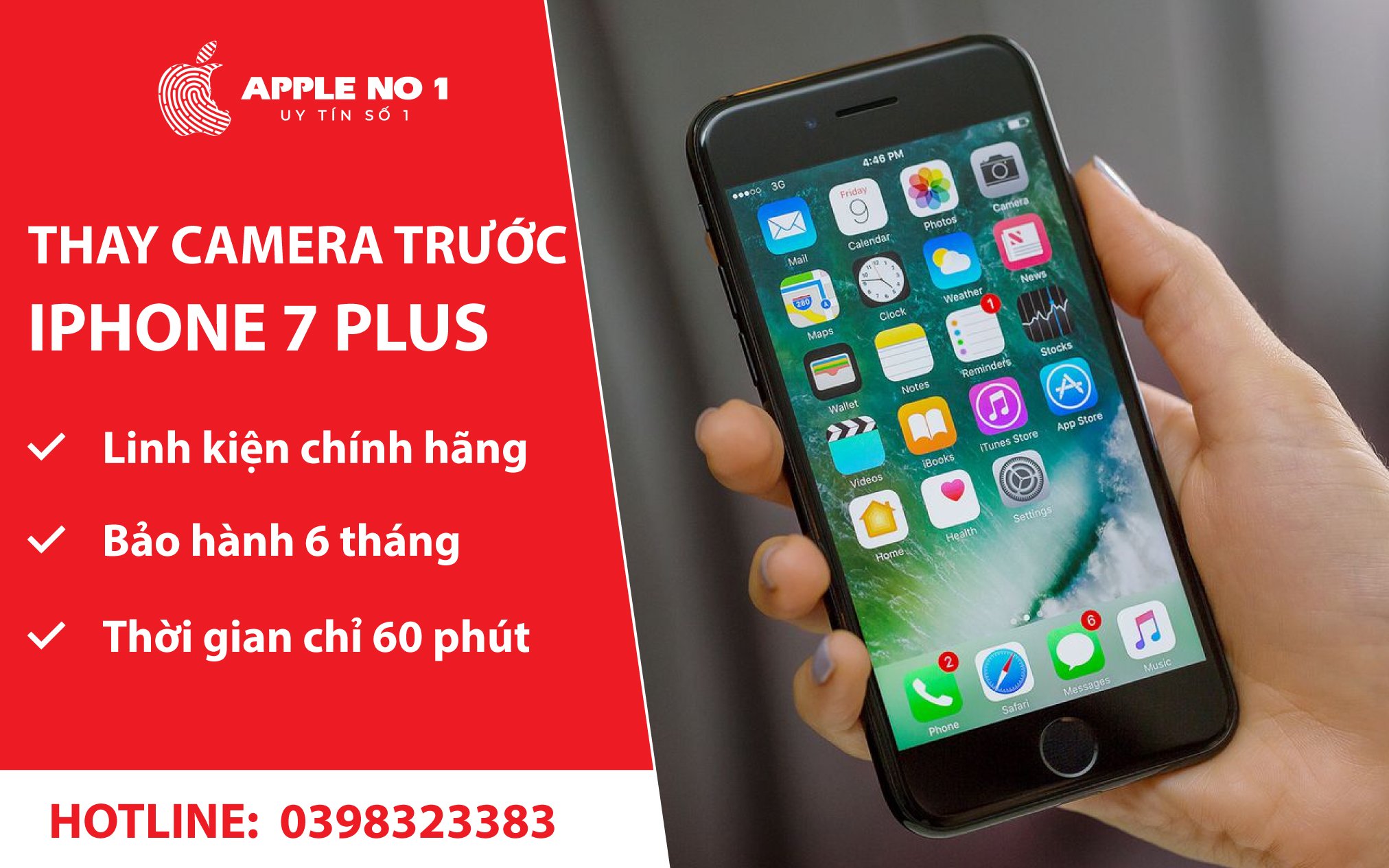 thay camera truoc iphone 7 plus uy tin, chat luong tai apple no.1
